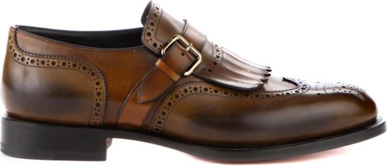 Santoni Leren Business Schoenen met Franjes Brown Heren