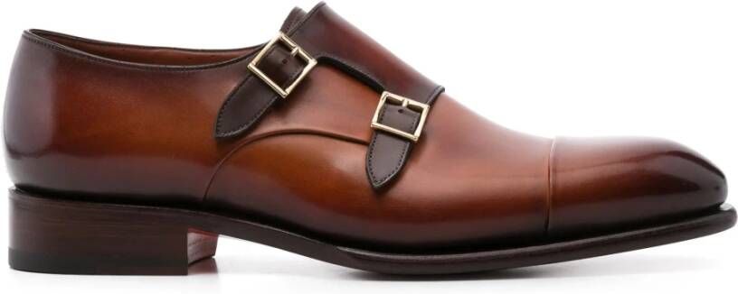 Santoni Leren Dubbele Gespschoenen Brown Heren