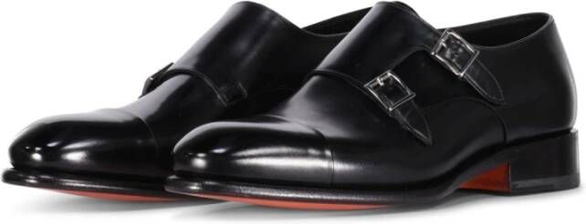 Santoni Leren Dubbele Monkstraps Black Heren