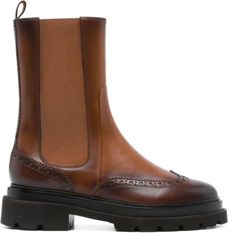 Santoni Leren kalfsboot met rubberen zool Brown Dames