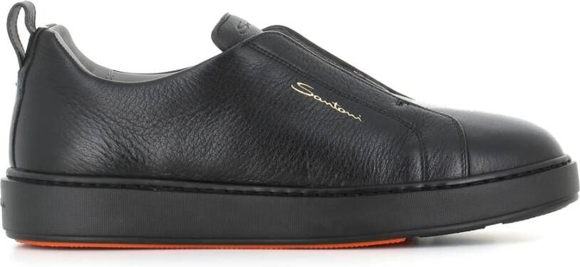 Santoni Leren Laceless Sneakers Black Heren