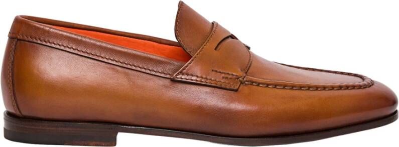 Santoni Leren Loafers Brown Heren