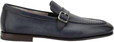 Santoni Leren loafers met contrasterende gesp en rubberen halve hak Blue Heren