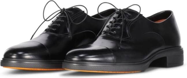 Santoni Leren Oxford Schoenen met Elastische Inzetstukken Black Heren