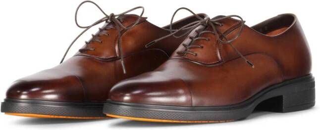 Santoni Leren Oxford Schoenen met Elastische Inzetstukken Brown Heren