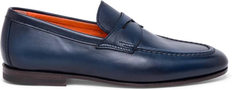 Santoni Leren pennyloafer voor heren Blue Heren