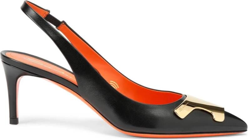 Santoni Leren Slingback met Decoratief Detail Black Dames