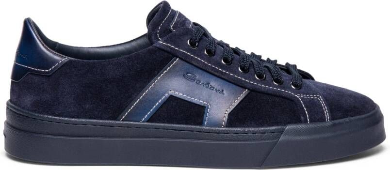 Santoni Leren Sneaker Blue Heren