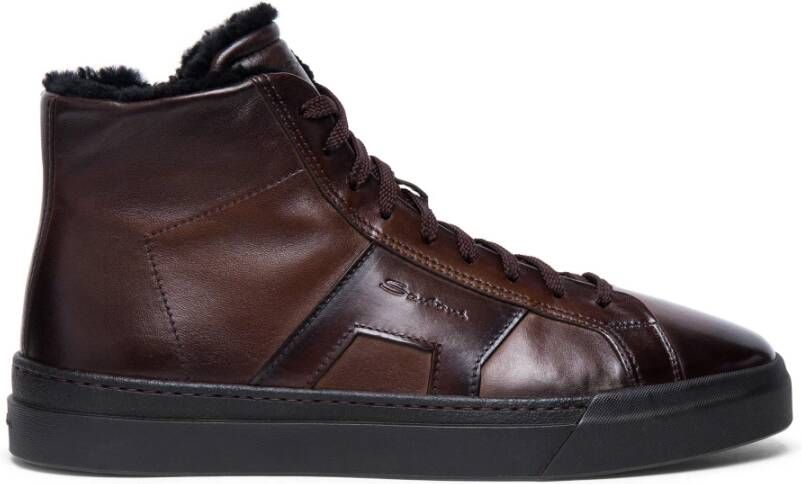 Santoni Leren sneaker voor heren Brown Heren