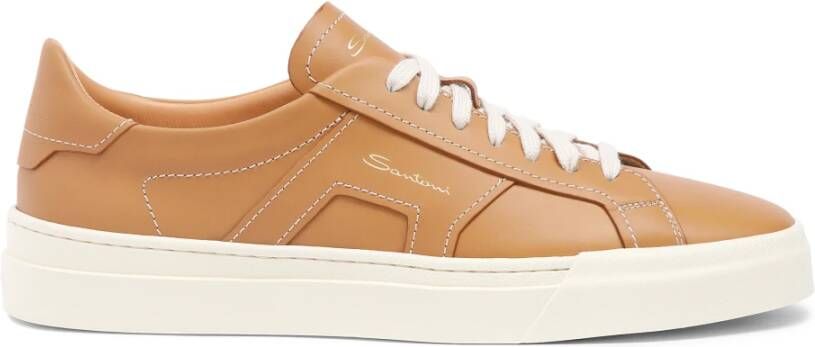 Santoni Leren sneaker voor heren Brown Heren