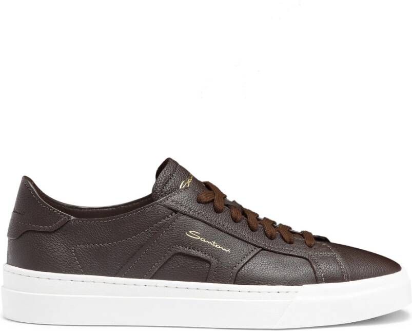 Santoni Bruine Leren Sneakers Dubbele Gesp Brown Heren