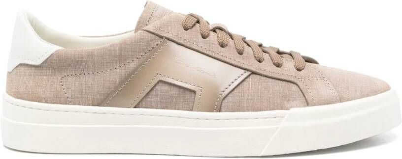 Santoni Leren sneakers met rubberen zool Beige Heren