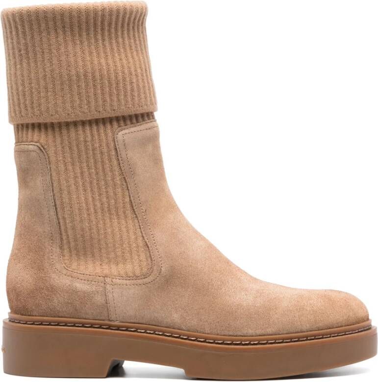 Santoni Leren Suède Laarzen met Rubberen Zool Beige Dames