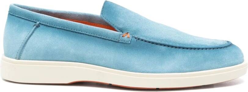 Santoni Leren Suède Loafers met Rubberen Zool Blue Heren