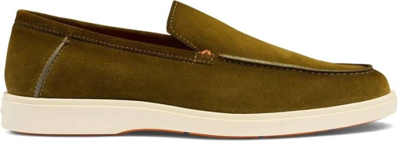 Santoni Leren Suède Loafers met Rubberen Zool Green Heren