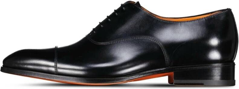 Santoni Leren Veterschoenen Made in Italy Black Heren