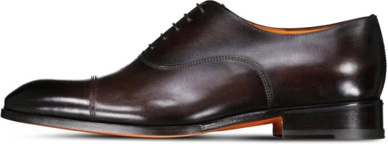 Santoni Leren veterschoenen Made in Italy Brown Heren