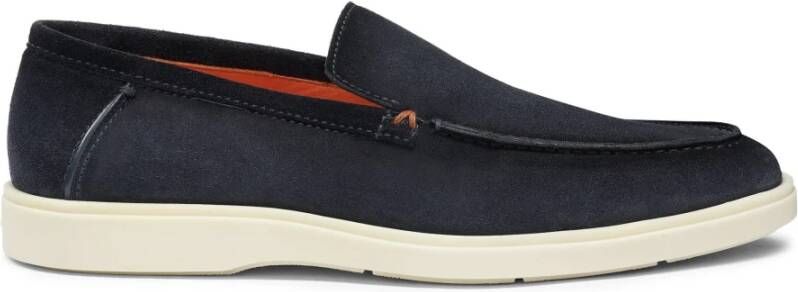 Santoni Blauwe Suède Loafers voor Heren Blue Heren