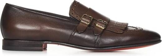 Santoni Klassieke Brogue Loafers met Franje en Dubbele Gesp Brown Heren