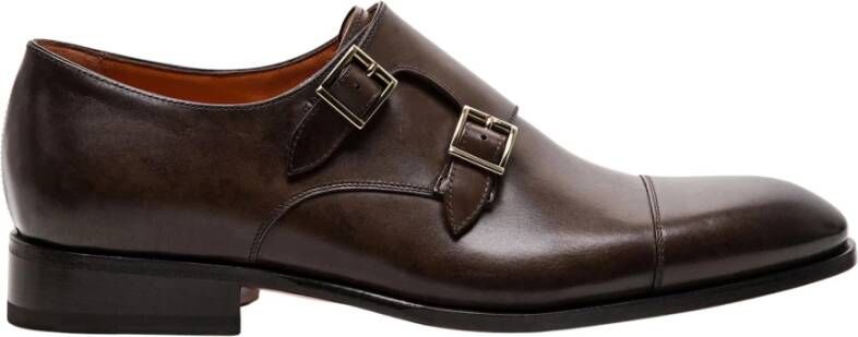 Santoni Luxe Leren Dubbele Gespschoenen Brown Heren