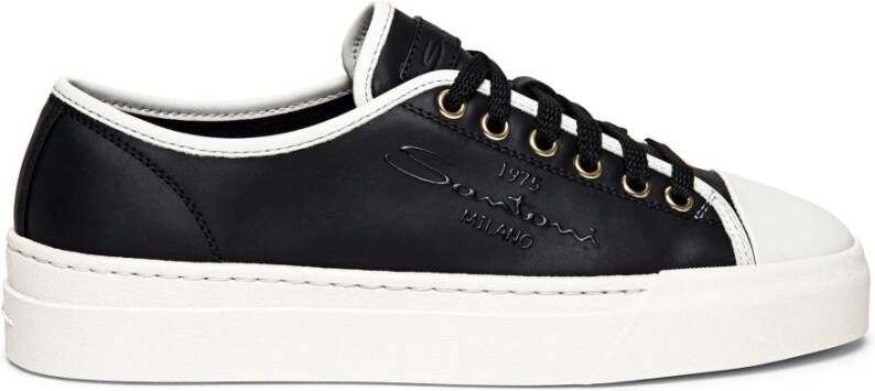 Santoni Luxe Leren Sneaker met Tennis-geïnspireerd Ontwerp Black Dames