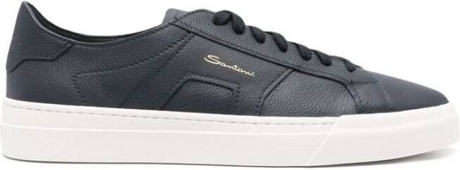 Santoni Marineblauwe Sneakers van Kalfsleer met Korrelige Textuur Blue Heren