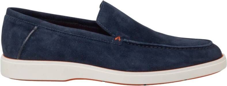 Santoni Met de hand gemaakt Suède Mocassin Blue Heren