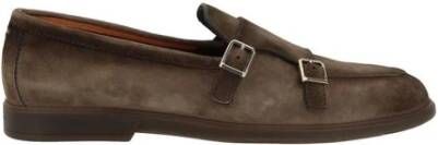 Santoni Metalen Gesp Leren Loafers Blokhak Brown Heren