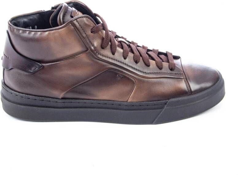 Santoni Mid Top Sneakers met Rits Brown Heren