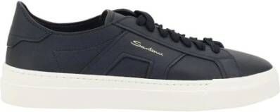 Santoni Monochrome Leren Sneakers met Vetersluiting Black Heren