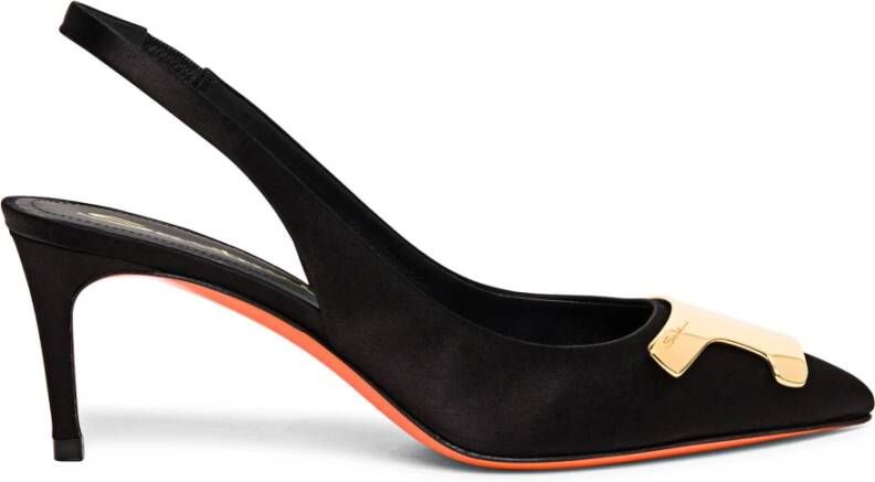 Santoni Satin Mid-Heel Slingback Pumps Black Dames