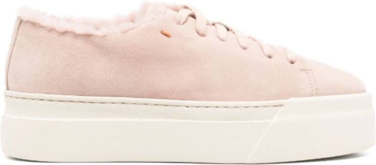 Santoni Shearling gevoerde flatform sneakers in roze Pink Dames