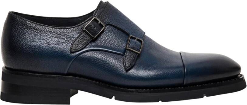 Santoni Stijlvolle leren dubbele gespschoenen Blue Heren