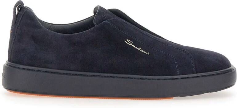 Santoni Blauwe Geborduurde Slip-On Sneakers Blue Heren