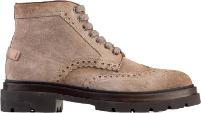 Santoni Suede Brogue Wandelschoenen Brown Heren