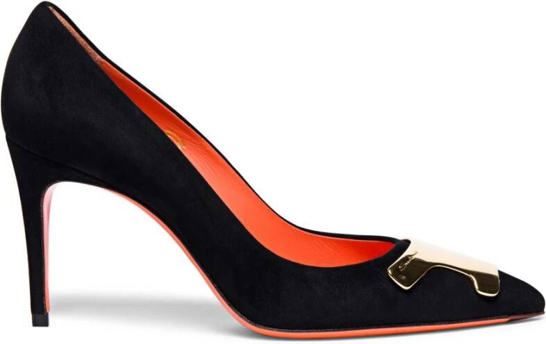 Santoni Suede High-Heel Court Handgemaakte Silhouet met Metalen Decoratie Zwart Dames