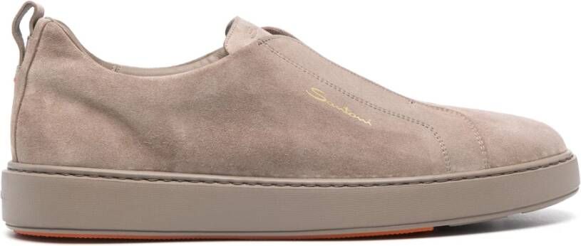 Santoni Suede Laceless Sneakers Beige Heren