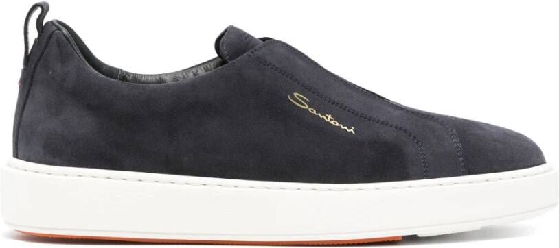 Santoni Suede Laceless Sneakers Blue Heren