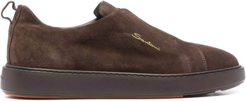 Santoni Suede Laceless Sneakers Brown Heren