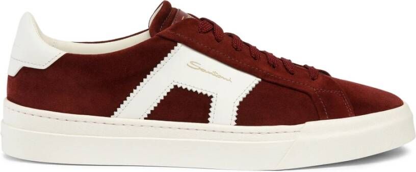 Santoni Suede Leren Sneaker Dubbele Gesp Red Heren