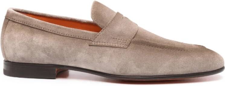 Santoni Suede Slip-On Loafers Almond Toe Beige Heren