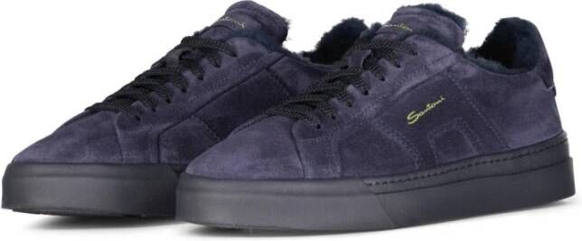 Santoni Suède sneakers met lamsvachtvoering Blue Heren