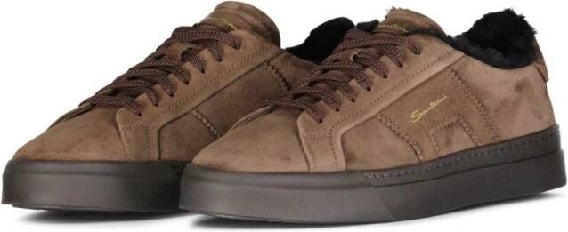 Santoni Suède sneakers met lamsvachtvoering Brown Heren