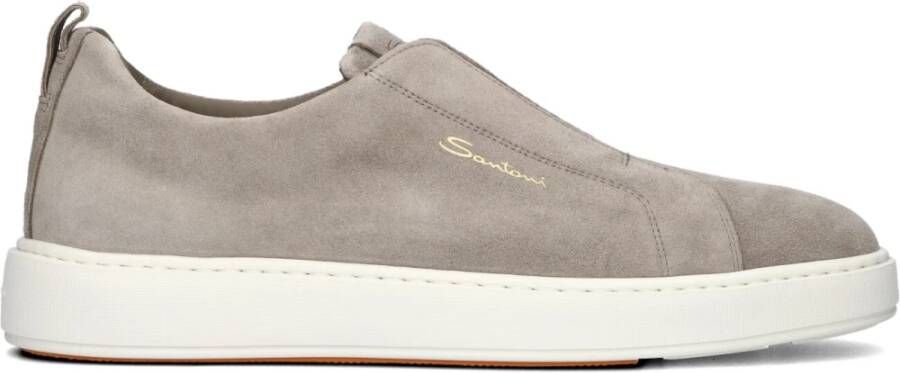 Santoni Taupe Suède Lage Heren Sneakers Beige Heren