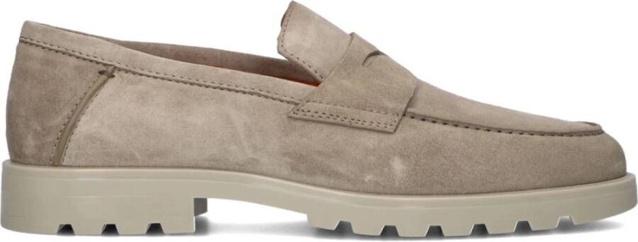 SANTONI Loafers Heren Sue Penny Loafer Gz Maat: 11 Materiaal: Suède Kleur: Taupe