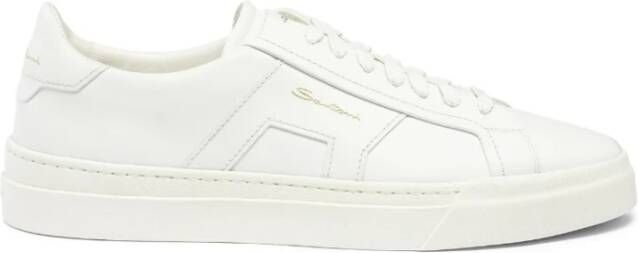 Santoni Sneakers met logo reliëf ronde neus en vetersluiting White Heren