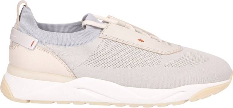 Santoni Witte Gebreide en Leren Sneakers Beige Heren