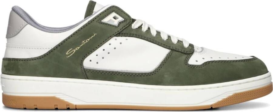 Santoni Witte Groene Leren Sneakers Stijlvol Model Multicolor Heren