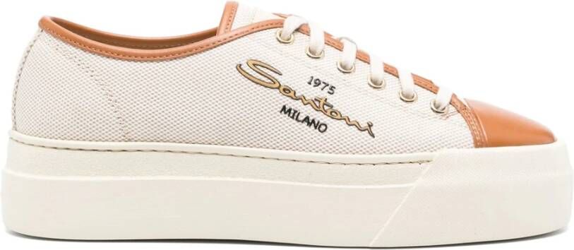 Santoni Witte Leren Casual Sneakers White Dames