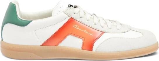 Santoni Witte Leren Lage Top Sneakers Multicolor Heren